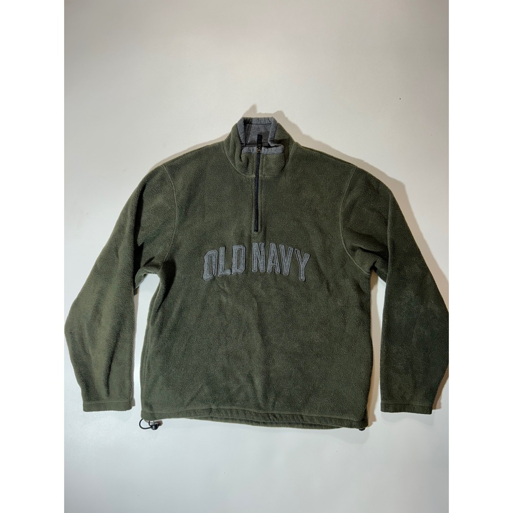 Old Navy Fleece Pullover Mens L Green Excellent Quarter Zip Logo Drawstring Hem